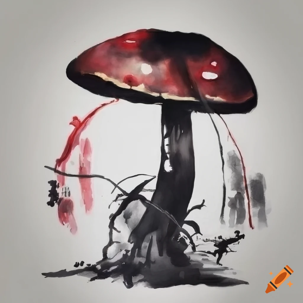 Chinese ink painting of a mushroom on Craiyon