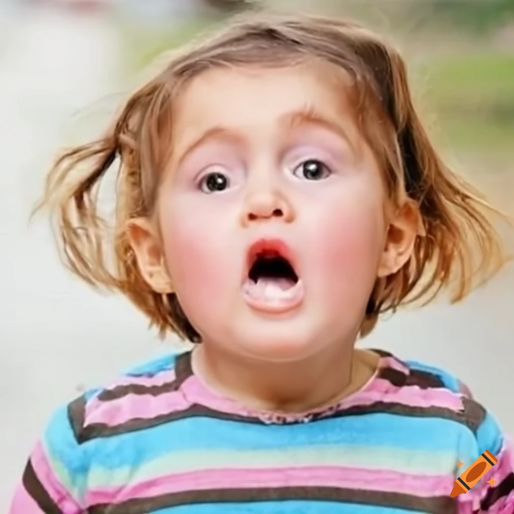 close-up of a toddler girl with her mouth open