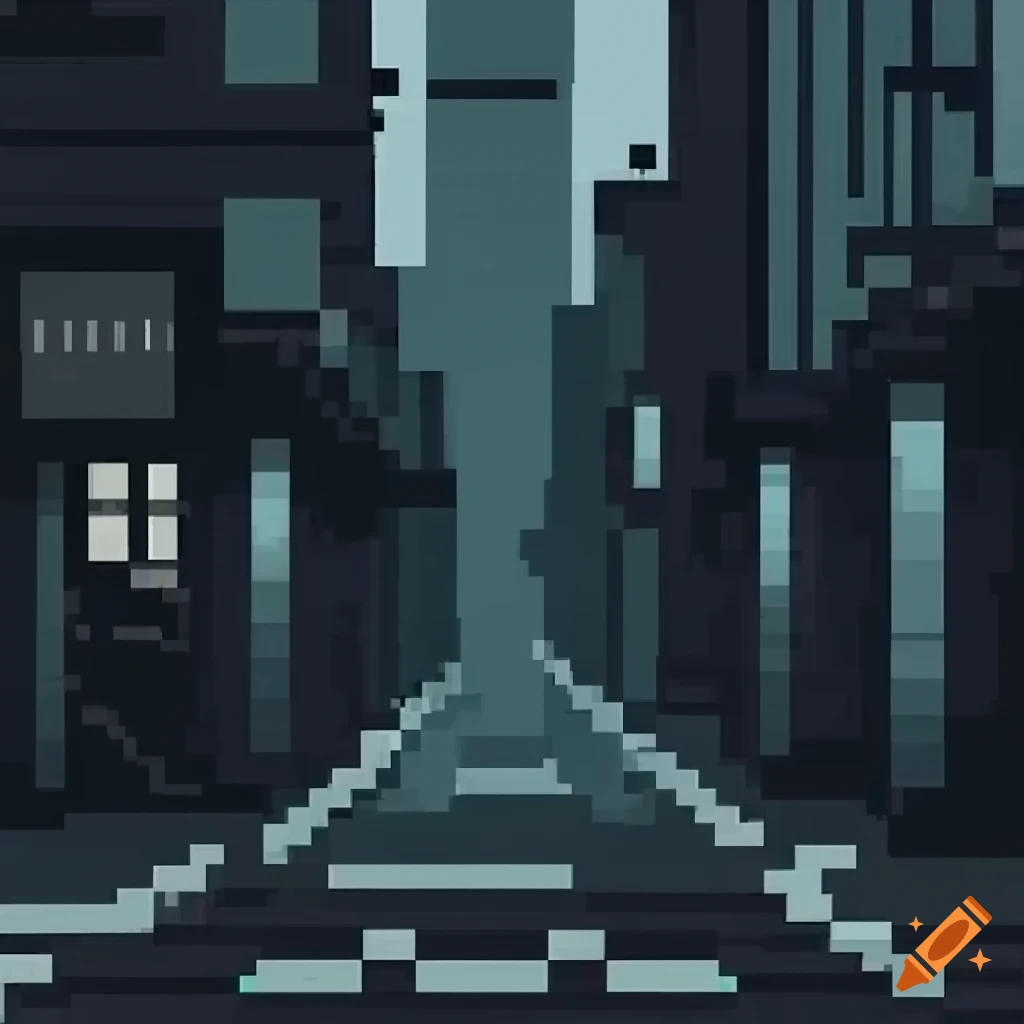 detailed pixel art of a dark street scene