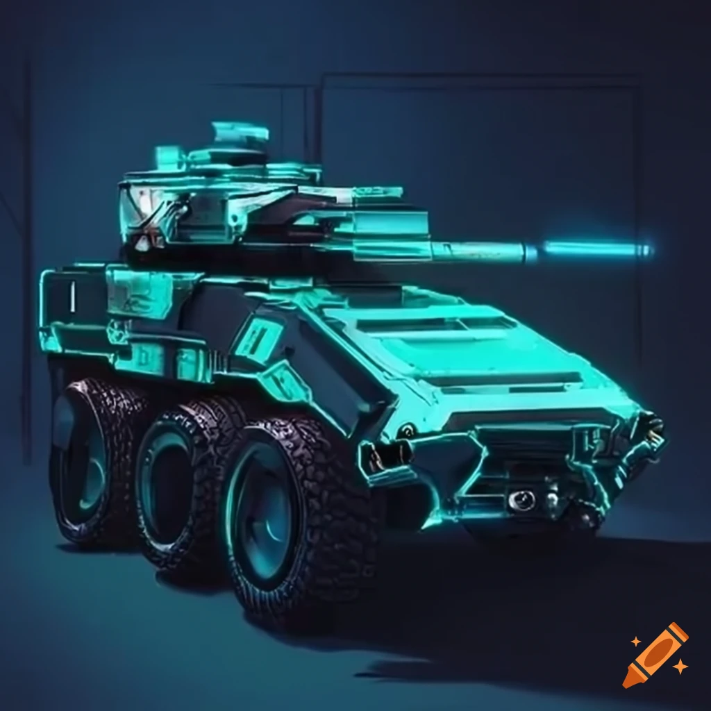 Futuristic military vehicle with machine gun