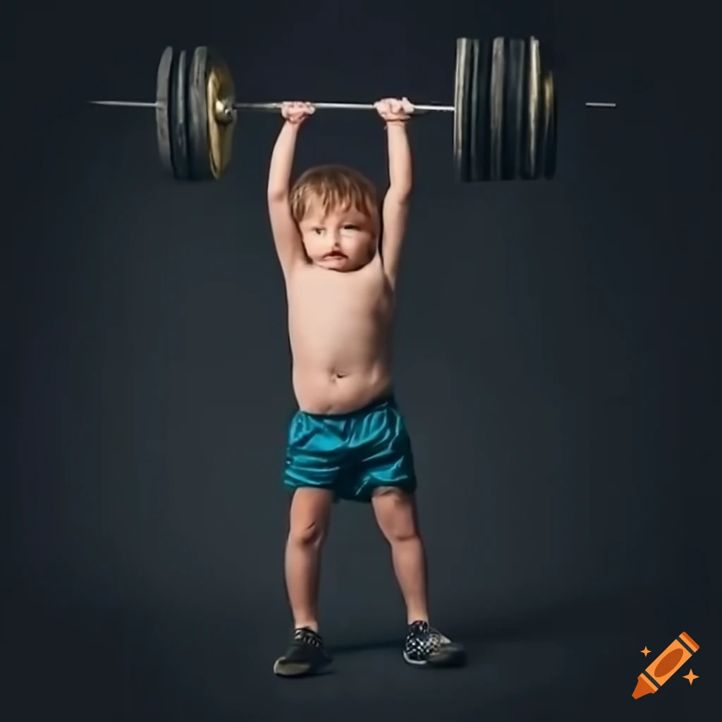 photo of a young boy lifting a heavy barbell