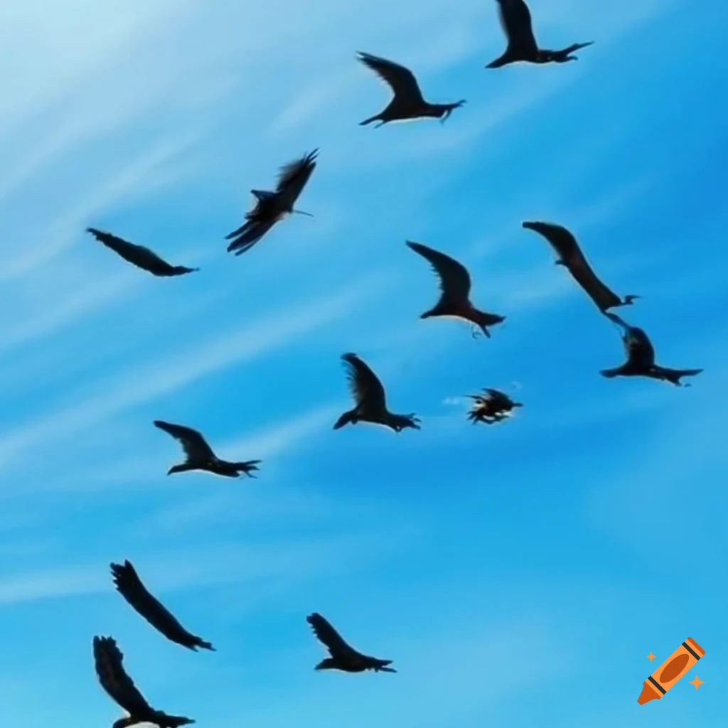 57 birds flying in the sky