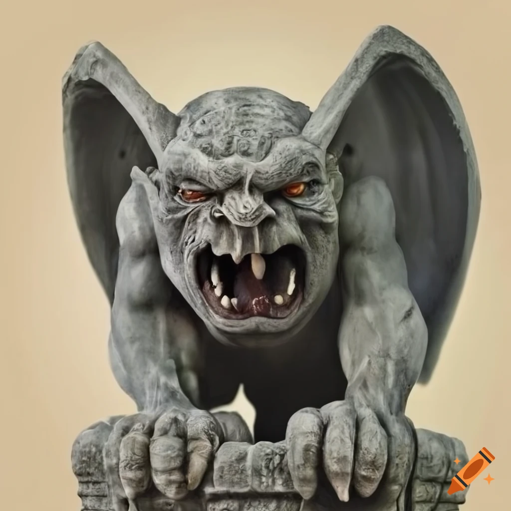 Snarling gargoyle sculpture in stone on Craiyon