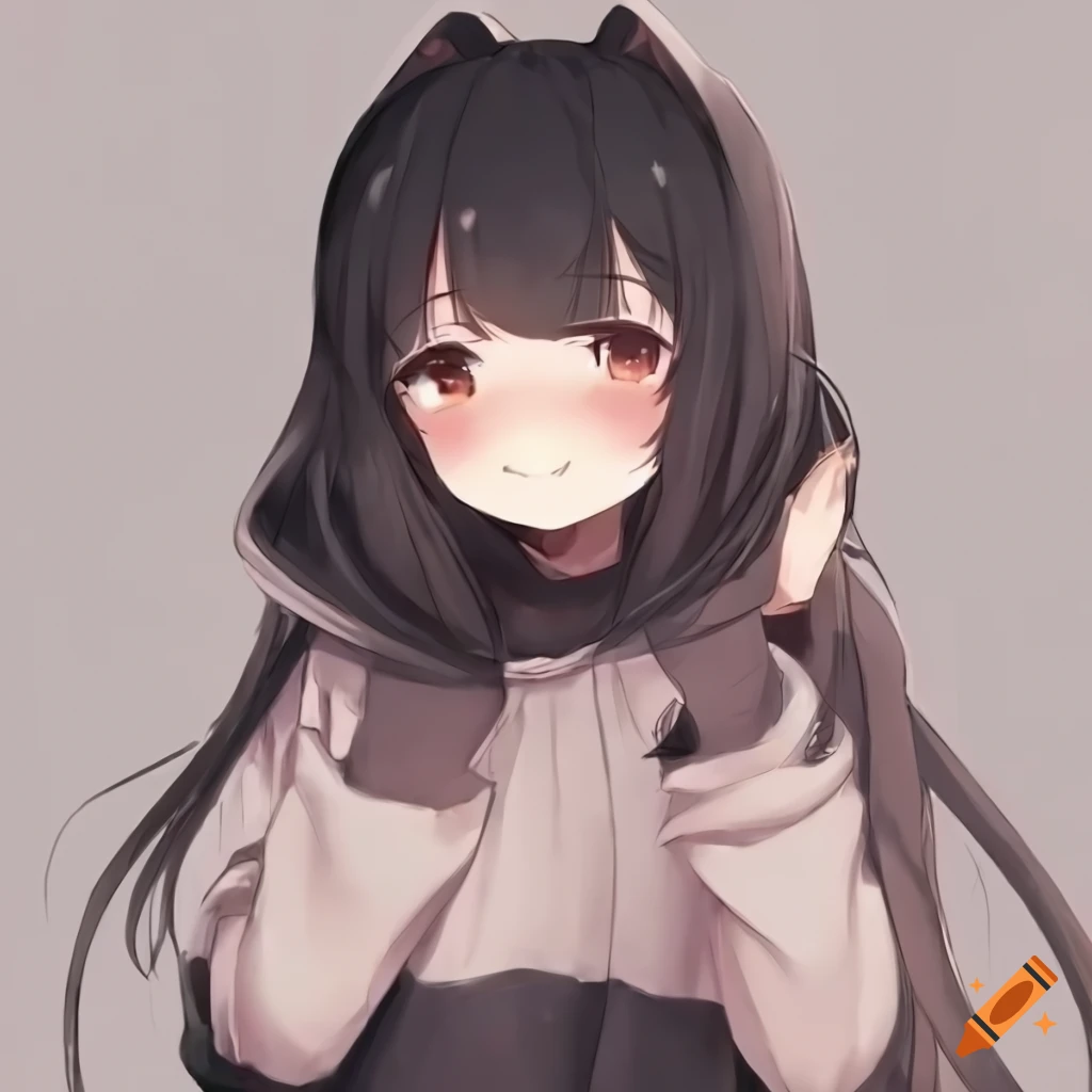 Cute anime character with black hair and cat features