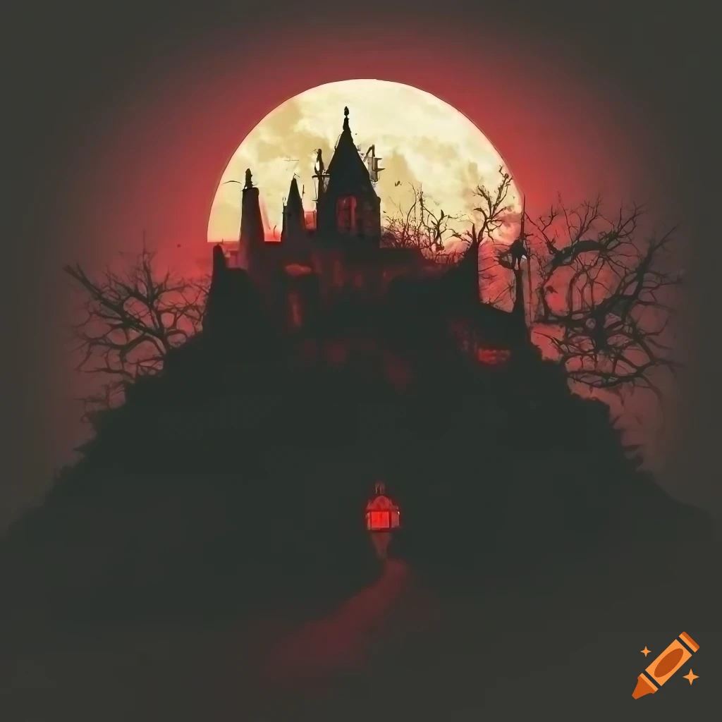 dark gothic vampire castle under a full moon