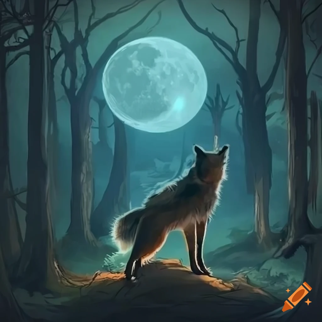 Wolf Walking In The Forest At Night On Craiyon