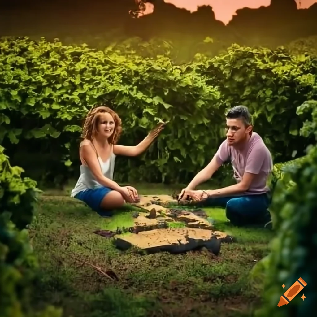 group playing boardgames in a vineyard