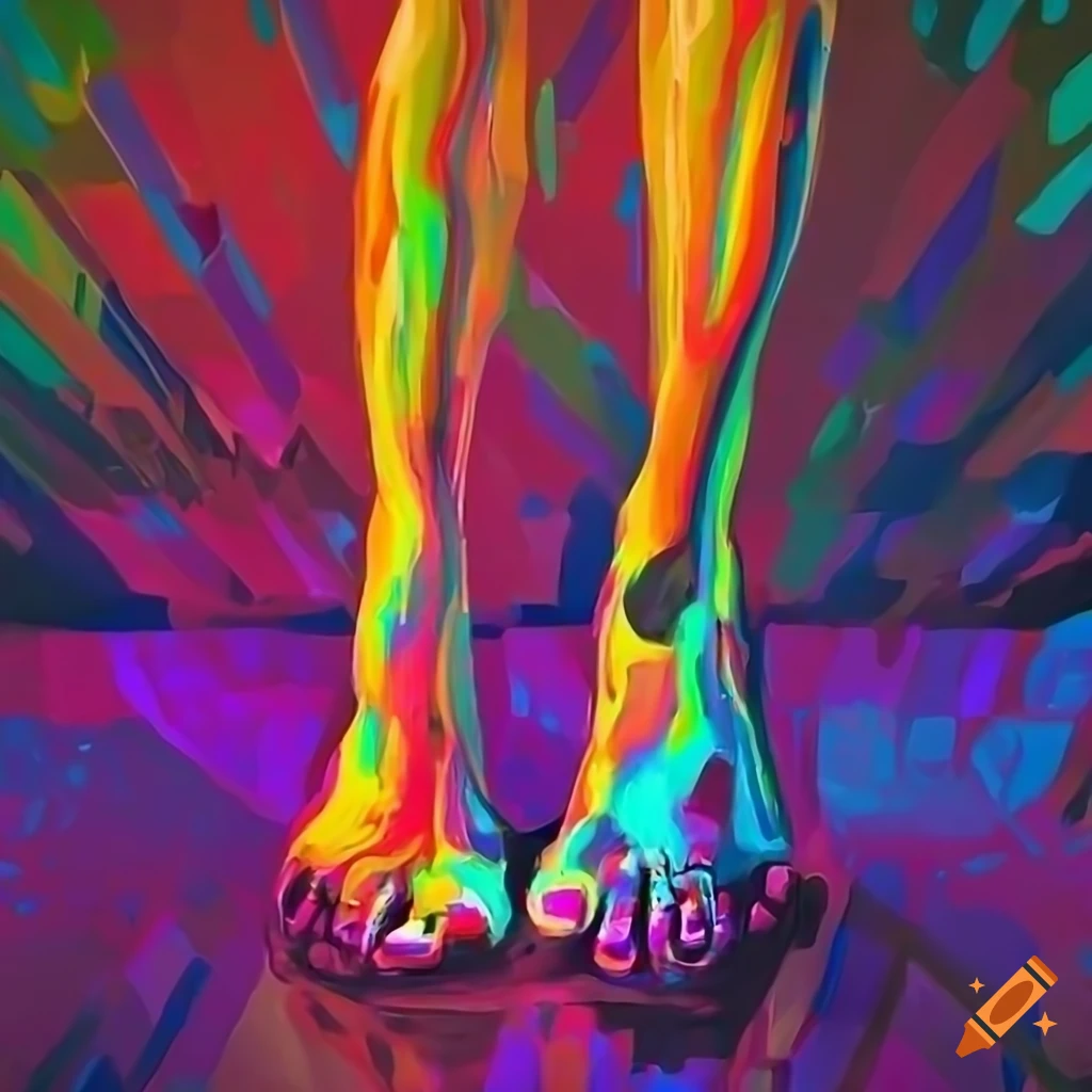 Colorful acrylic painting of walking legs on Craiyon