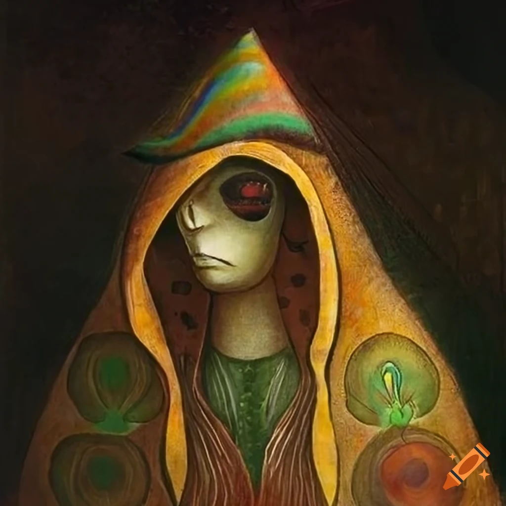 storybook illustration of a Raven in a colorful feather cloak