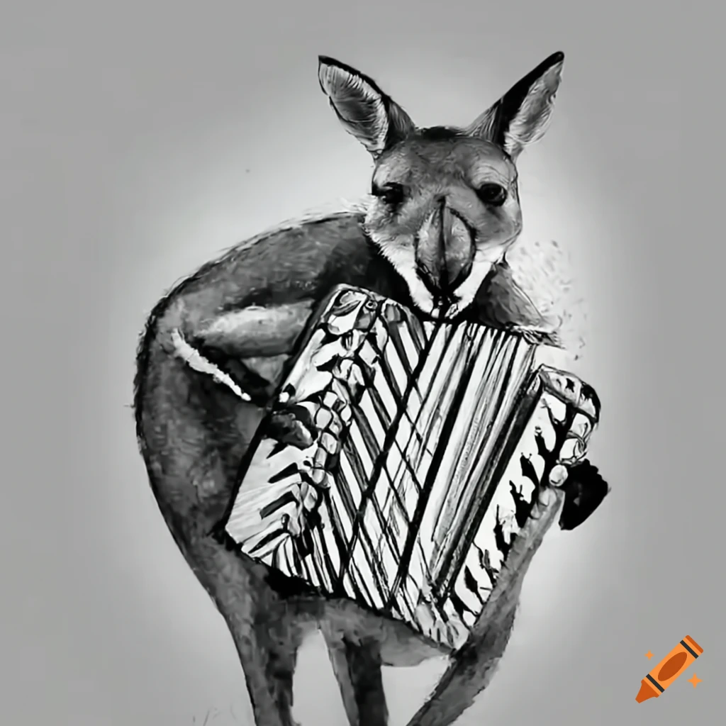 adorable kangaroo playing accordion