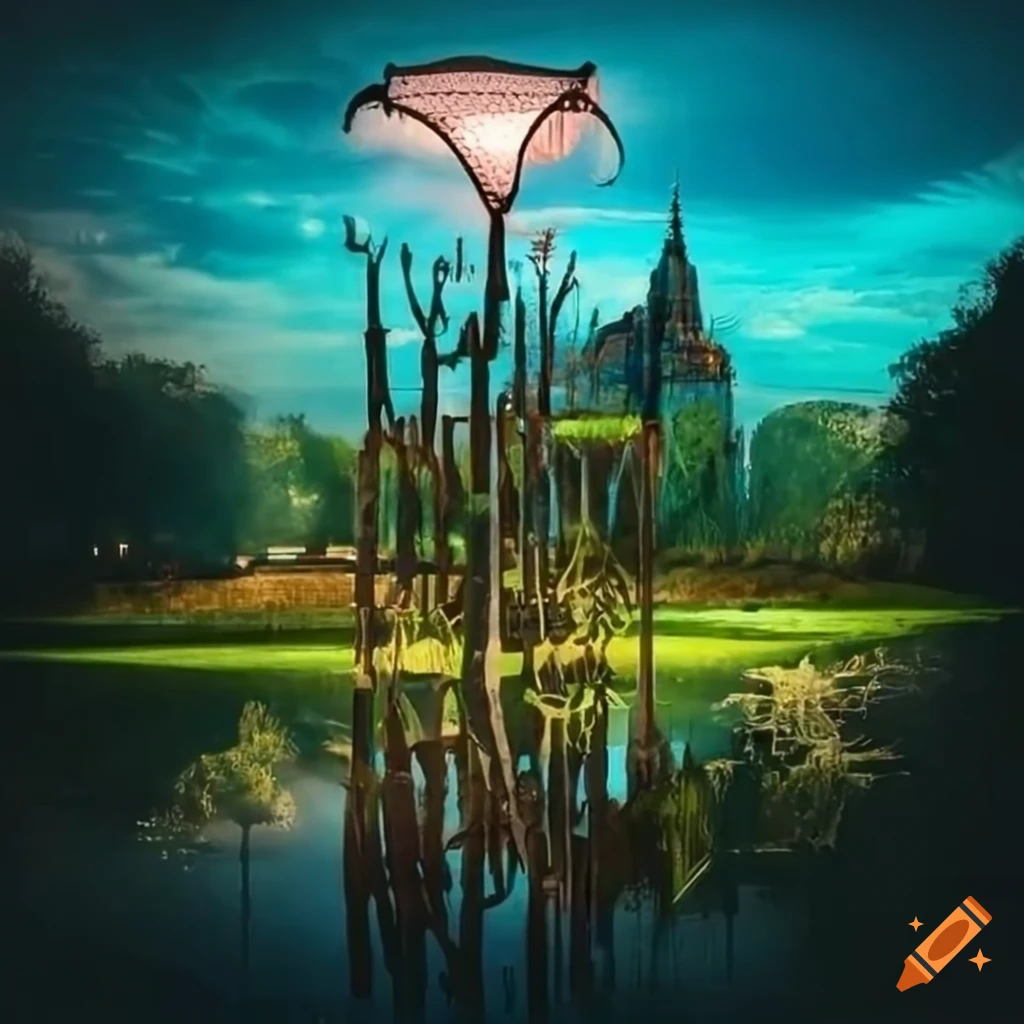 surrealistic urban park with futuristic design