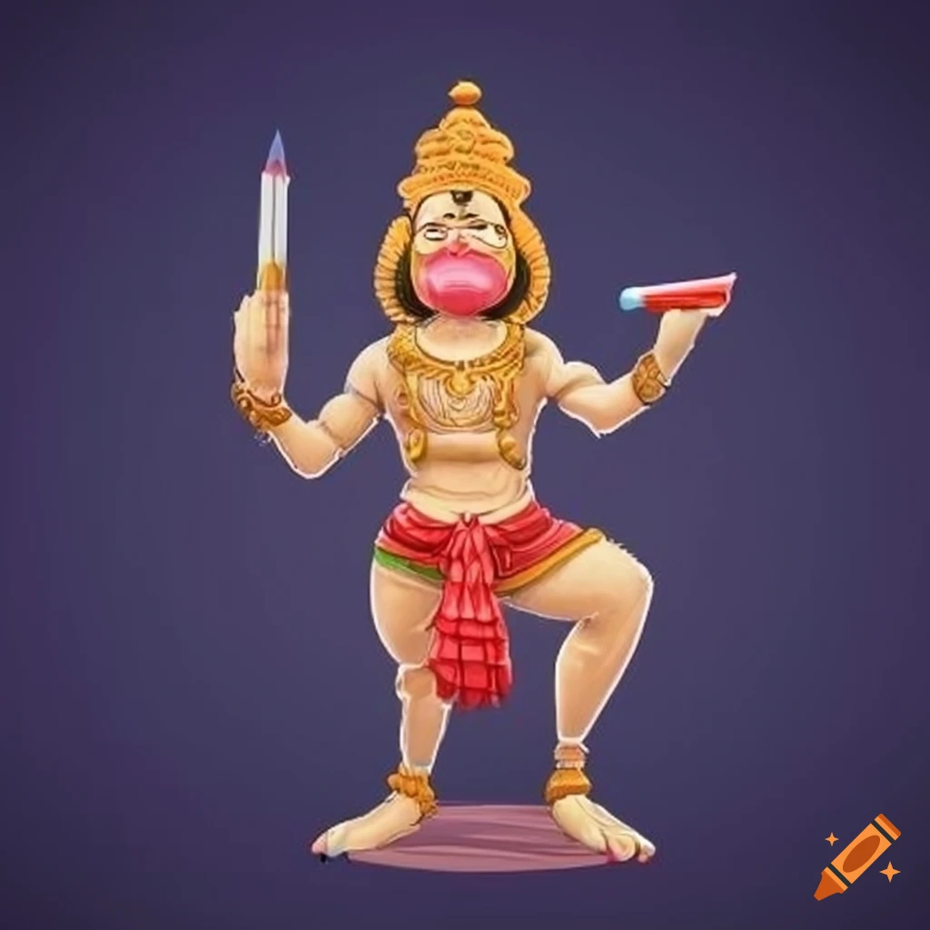 Stylized illustration of hanuman with a pencil on Craiyon