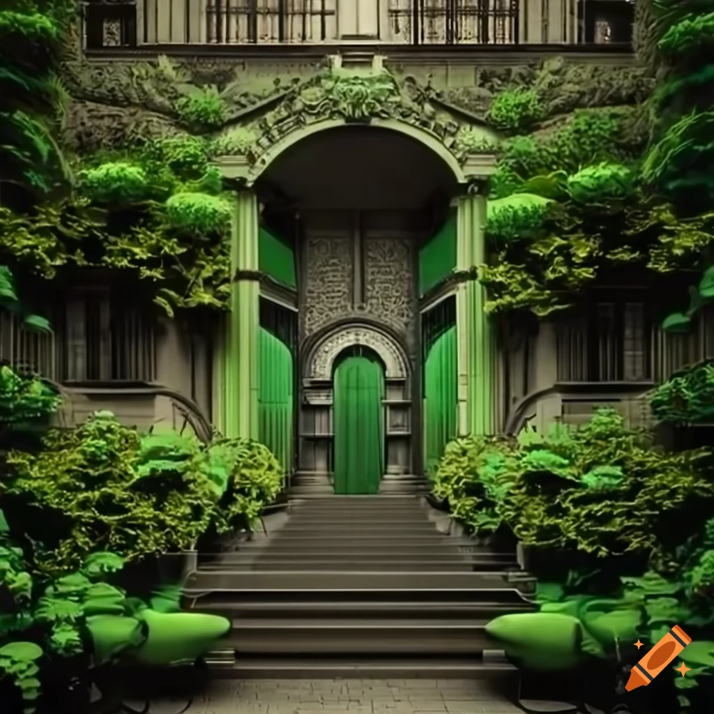art deco solarpunk greenery