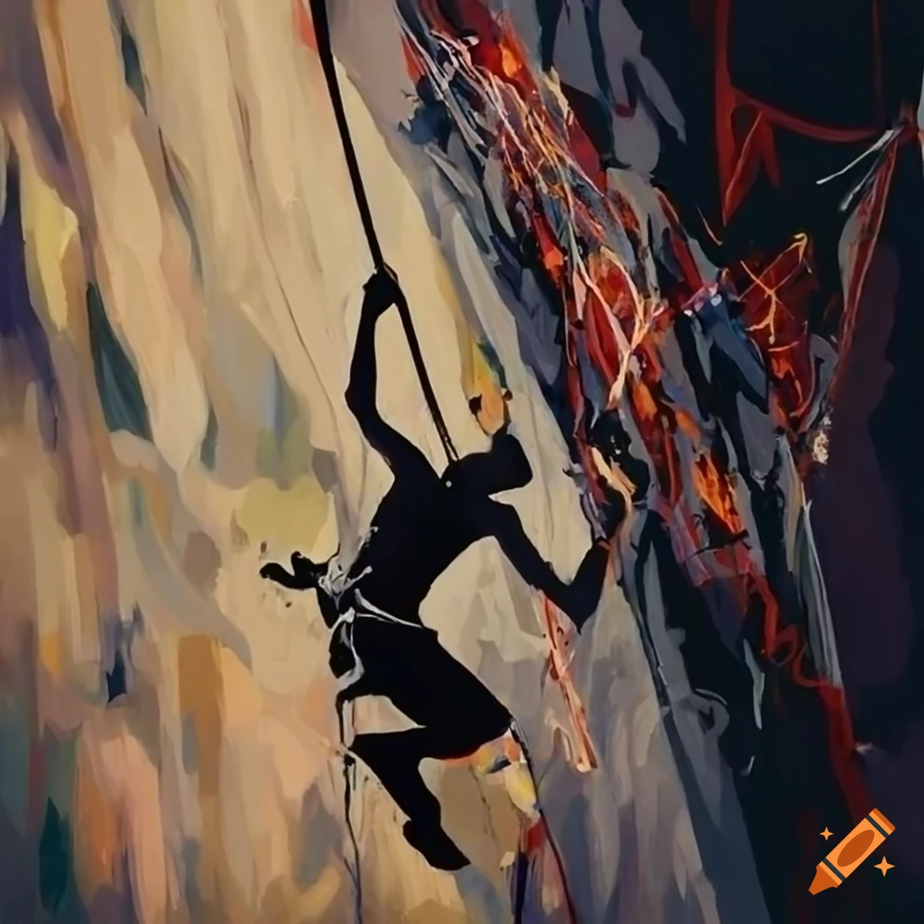 climber on El Capitan with Jackson Pollock-inspired art