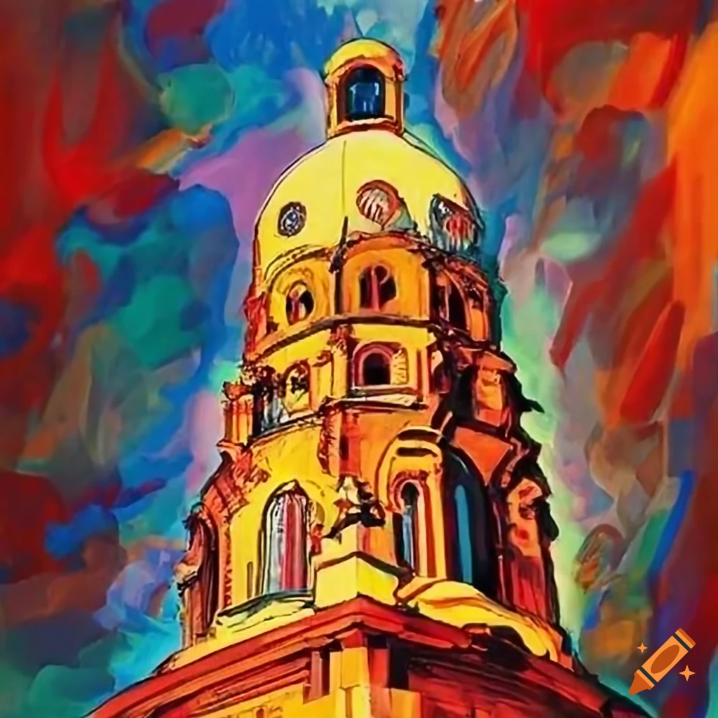 Illinois state capitol painting in blue purple and pink hues on craiyon