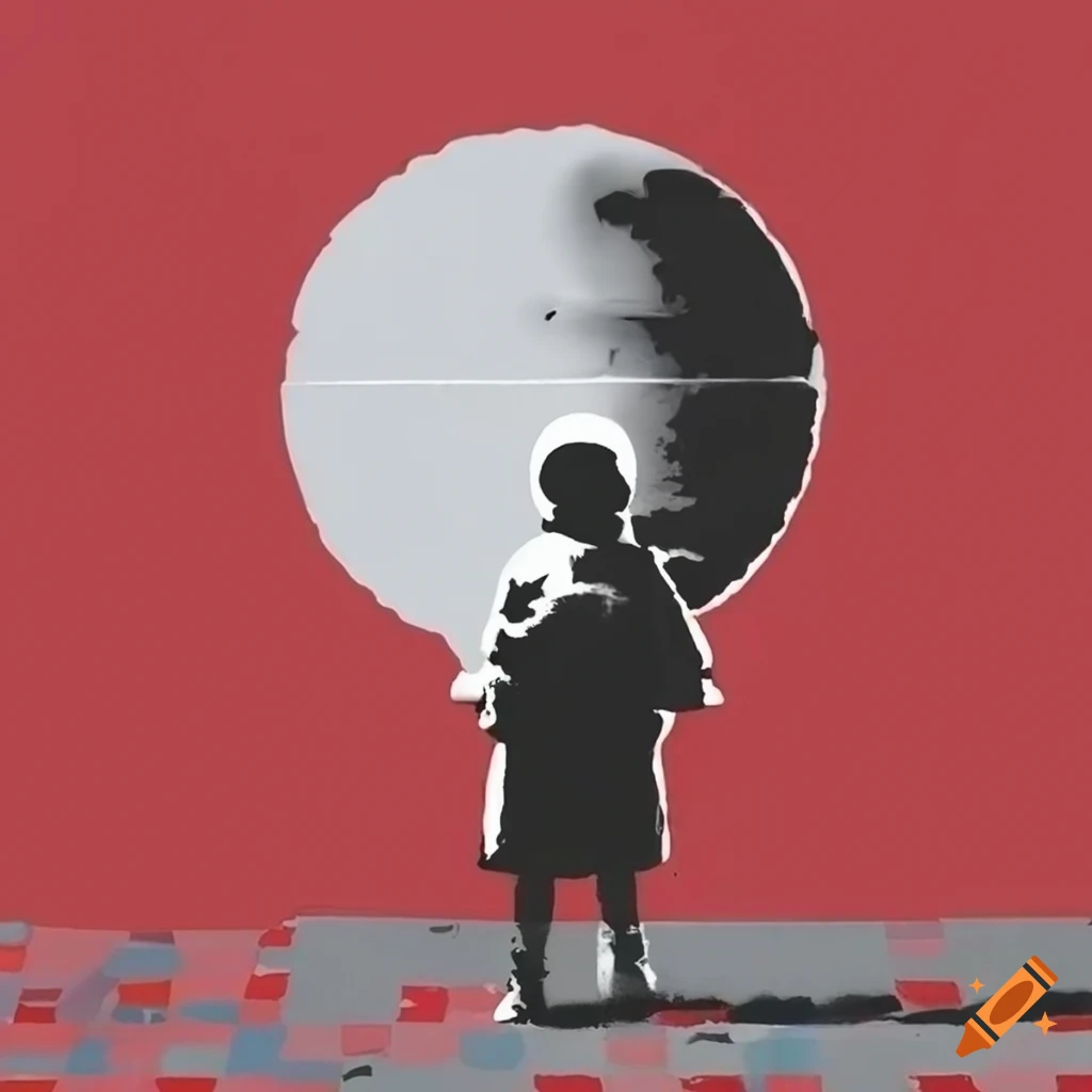 red, grey, white, and black political stencil art