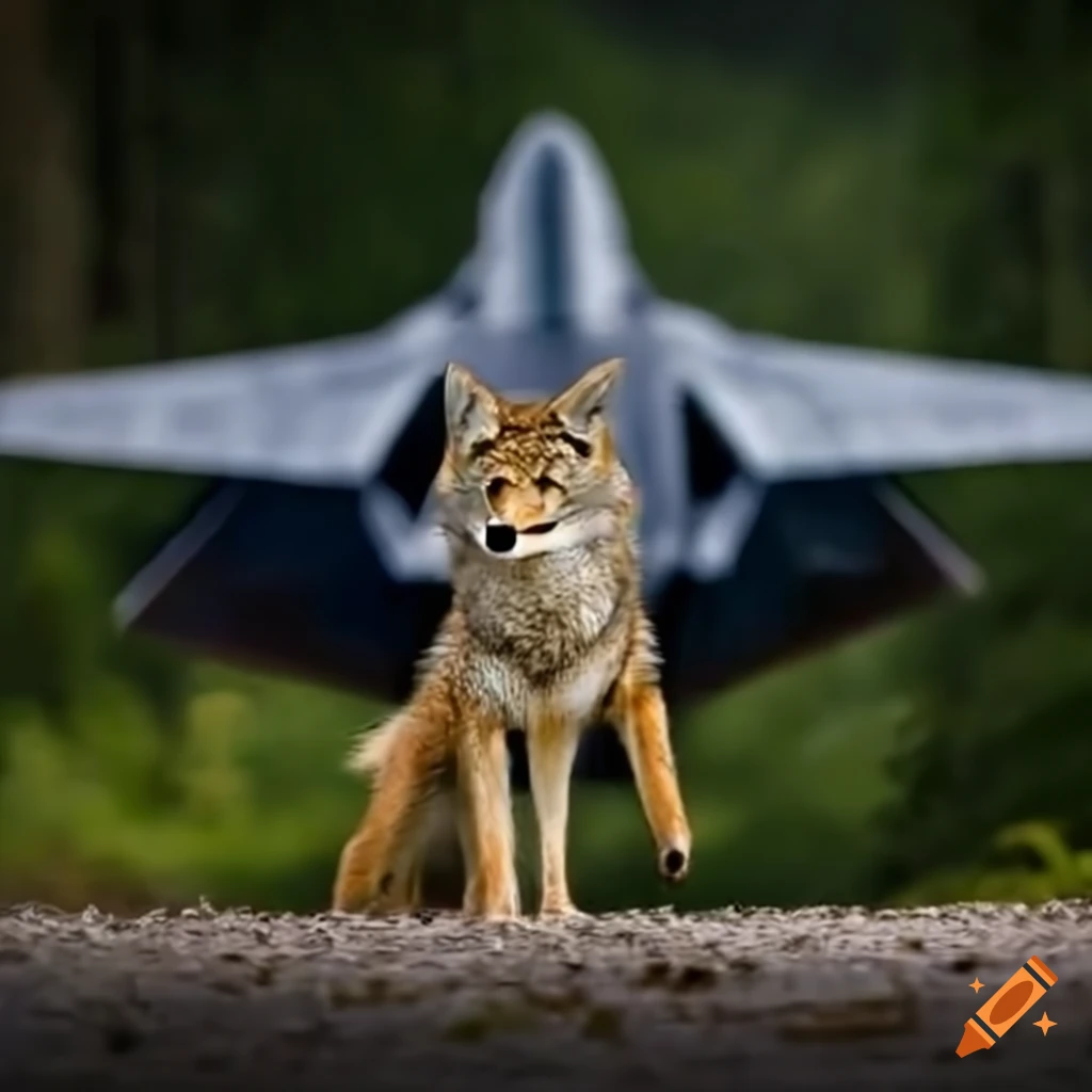 artwork of a coyote with an F-22 Raptor