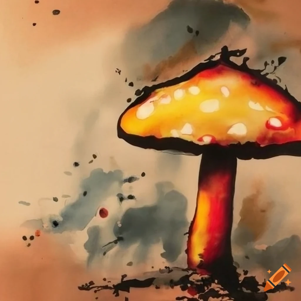 Chinese ink painting of a mushroom on Craiyon