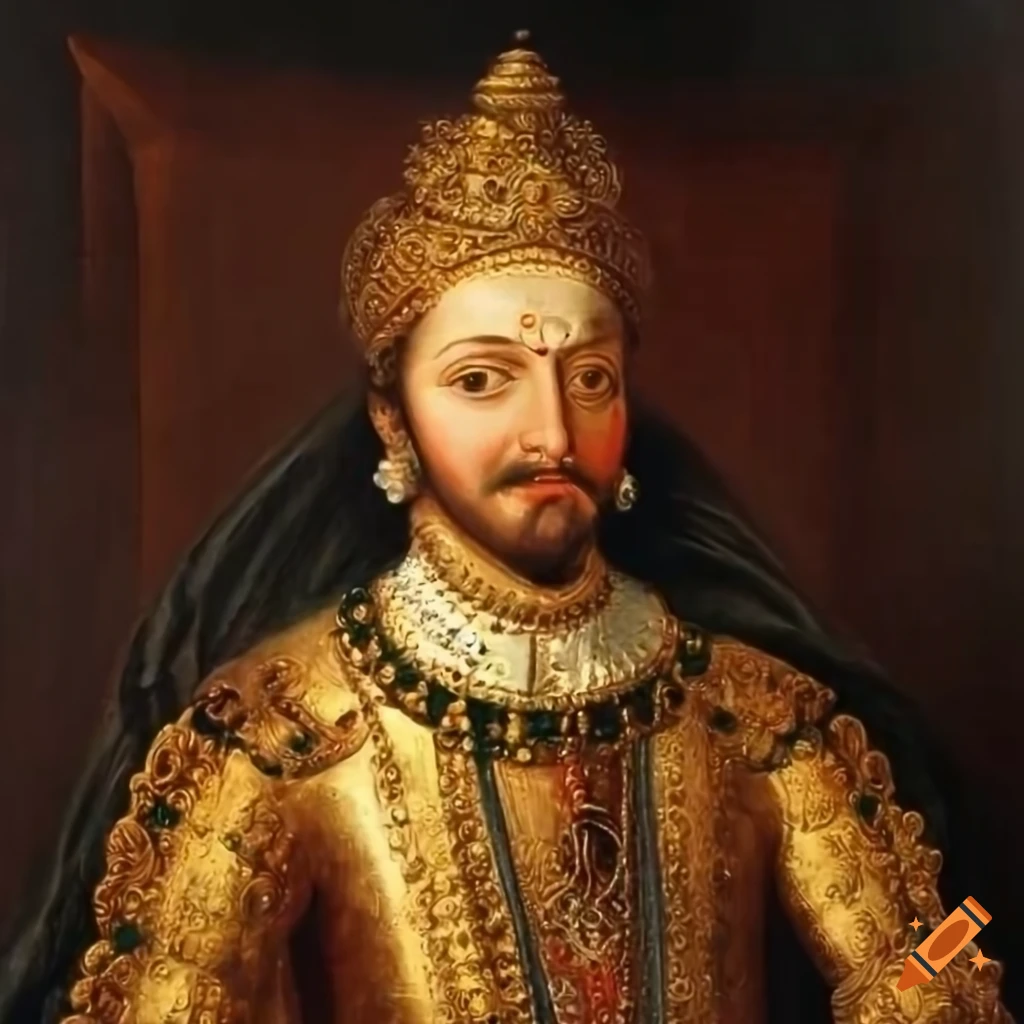 Oil painting of a european hindu king on Craiyon