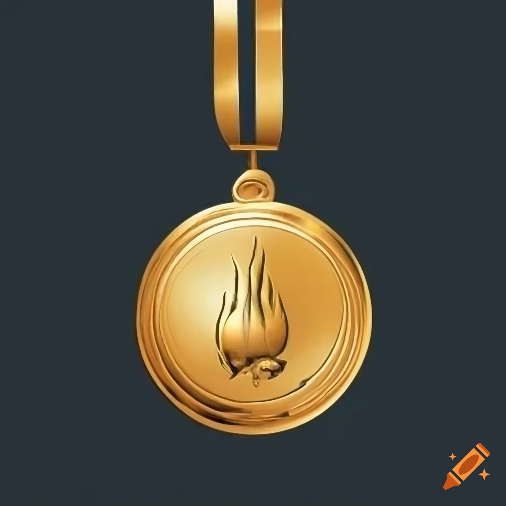 gold medal with flame symbol