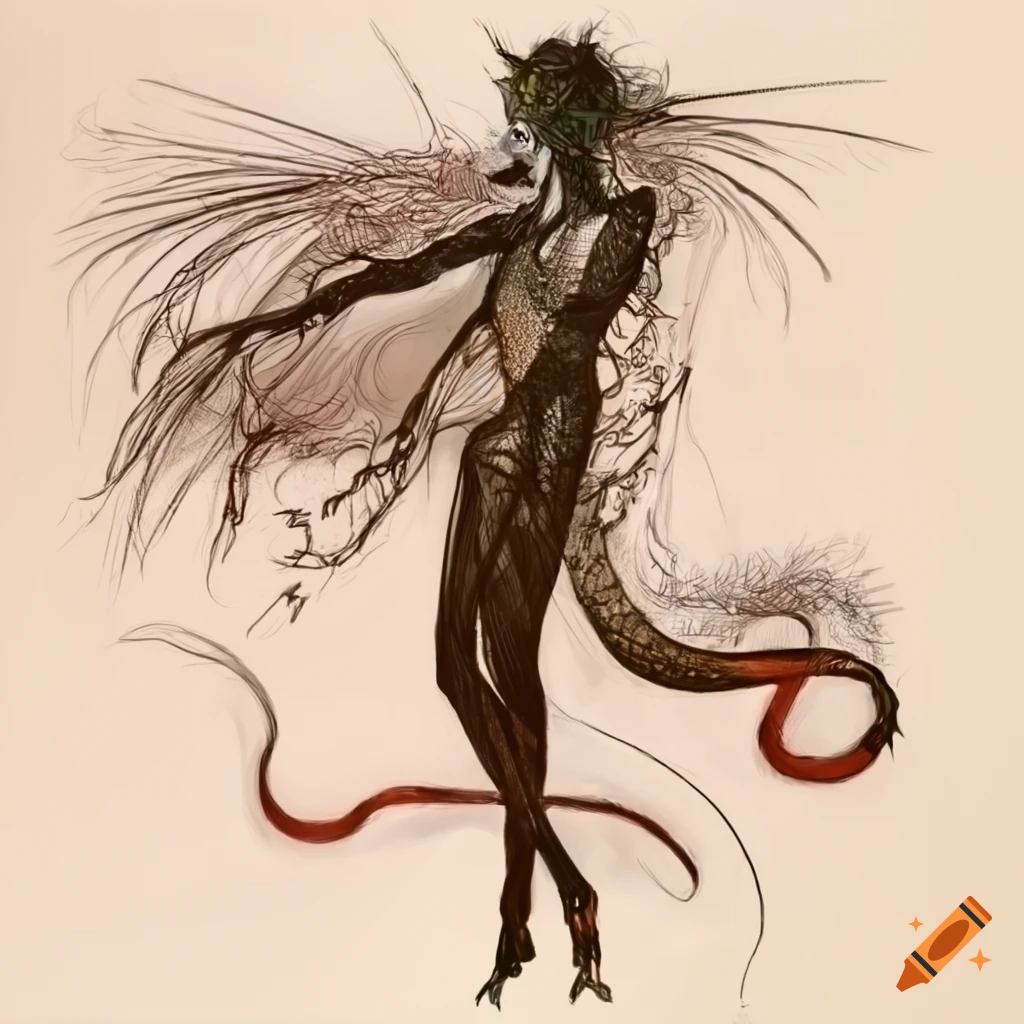 Yoshitaka Amano inspired artwork of a lizardwoman