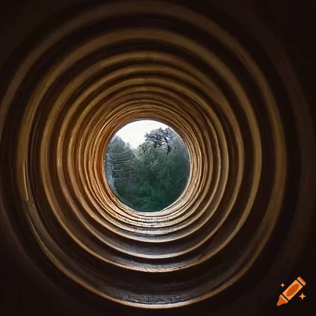 fisheye view of a round tunnel with light at the end