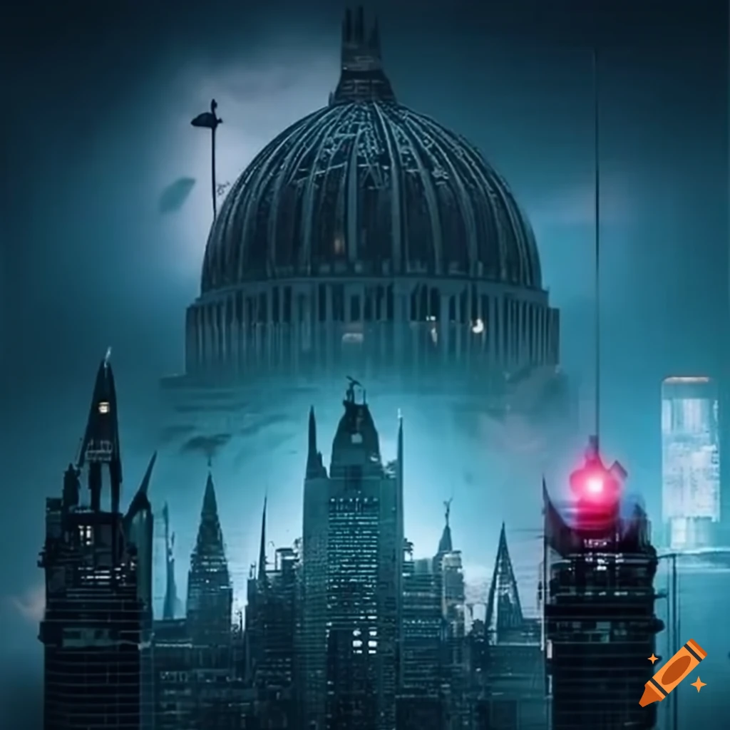 dystopian future city under government surveillance