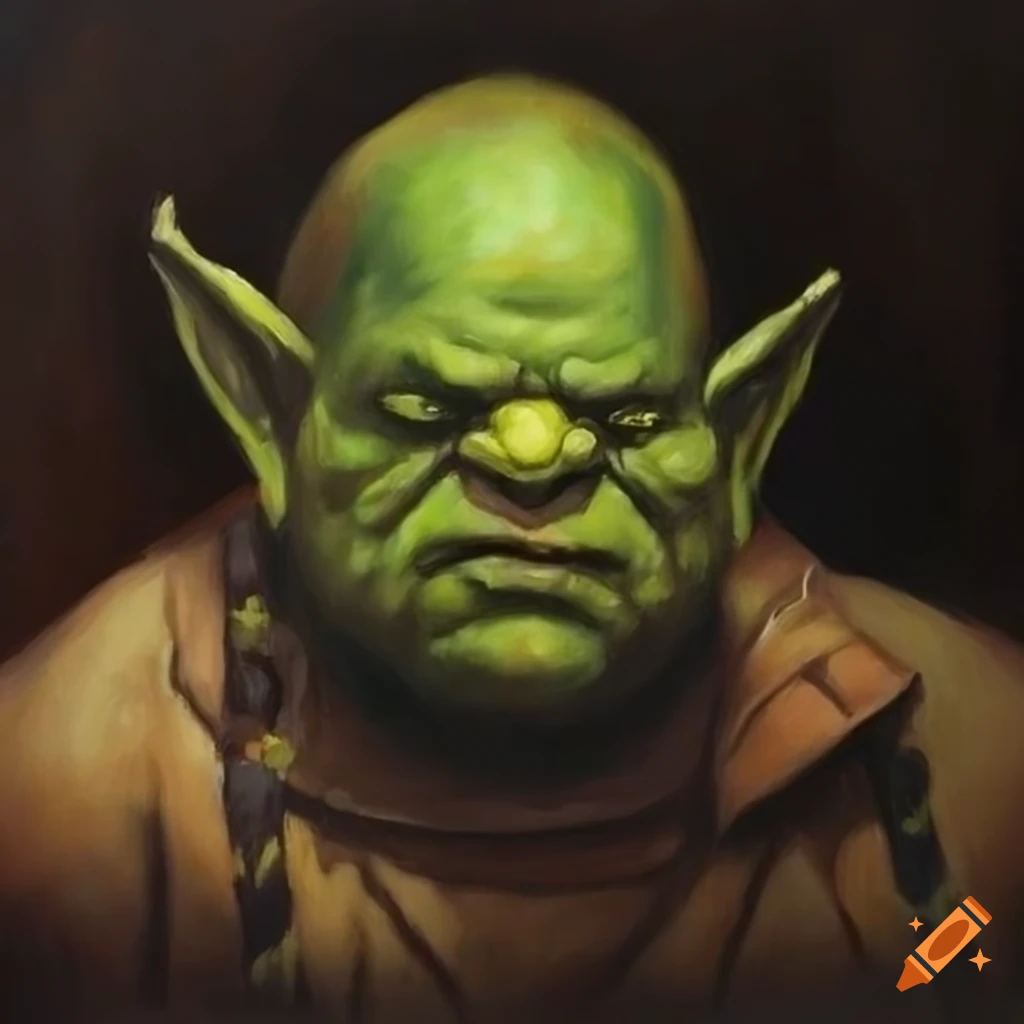 oil painting of a sleeping green orc