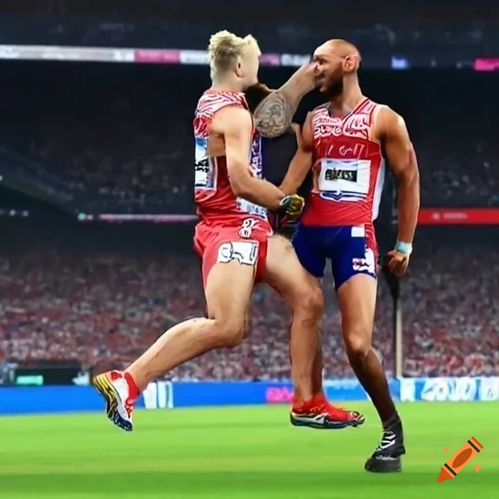 AFL football player marks over another player