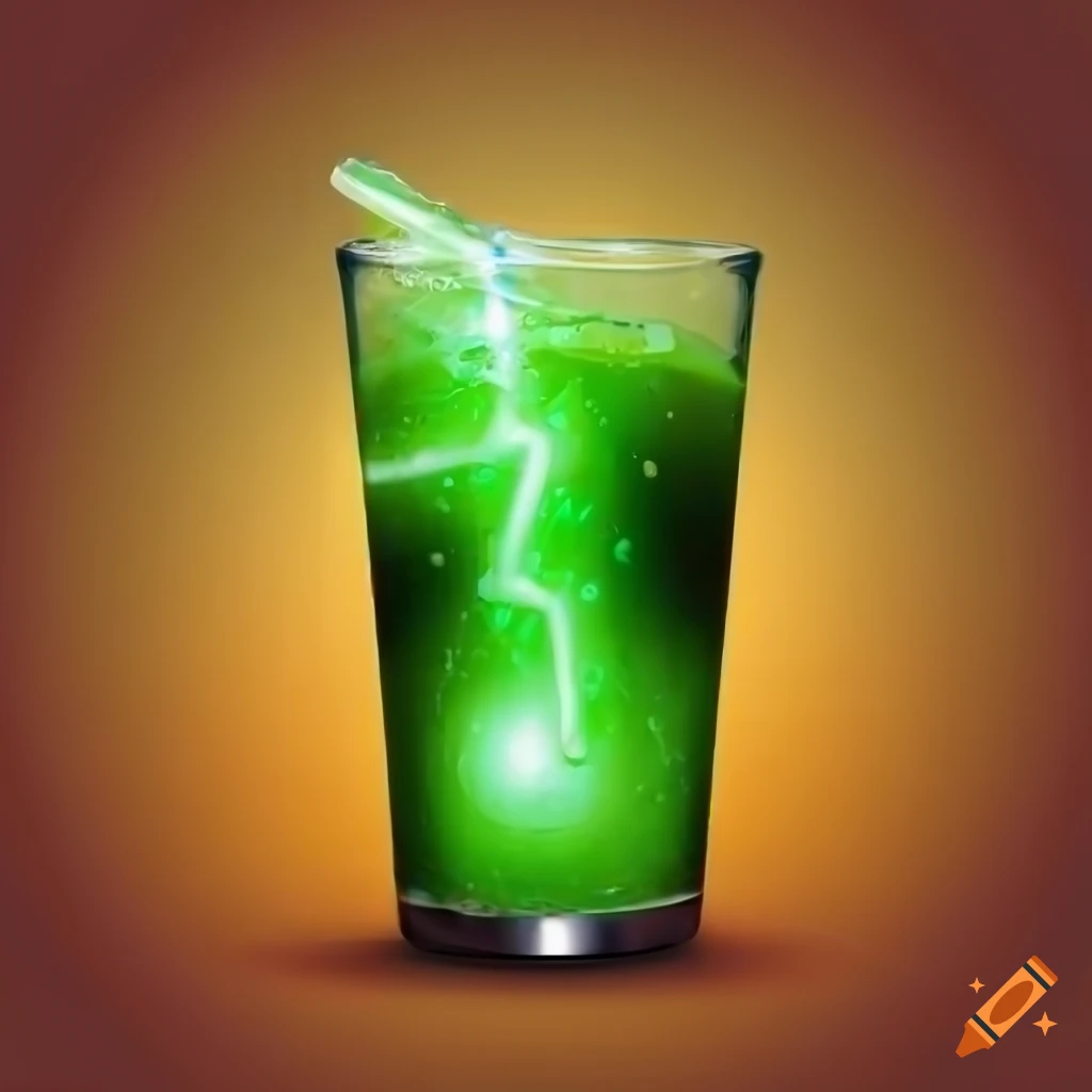 Green energy drink with lightning bolt on orange background