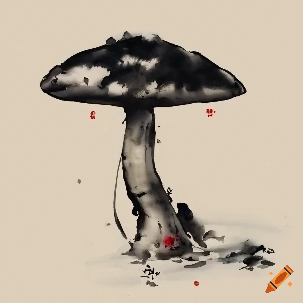 Chinese ink painting of a mushroom on Craiyon