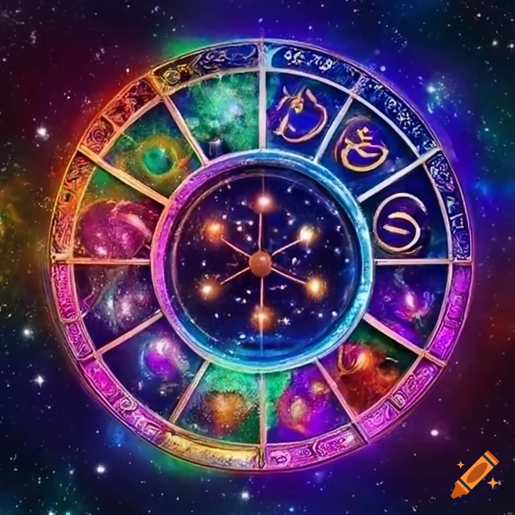 Cosmic-themed zodiac wheel on Craiyon