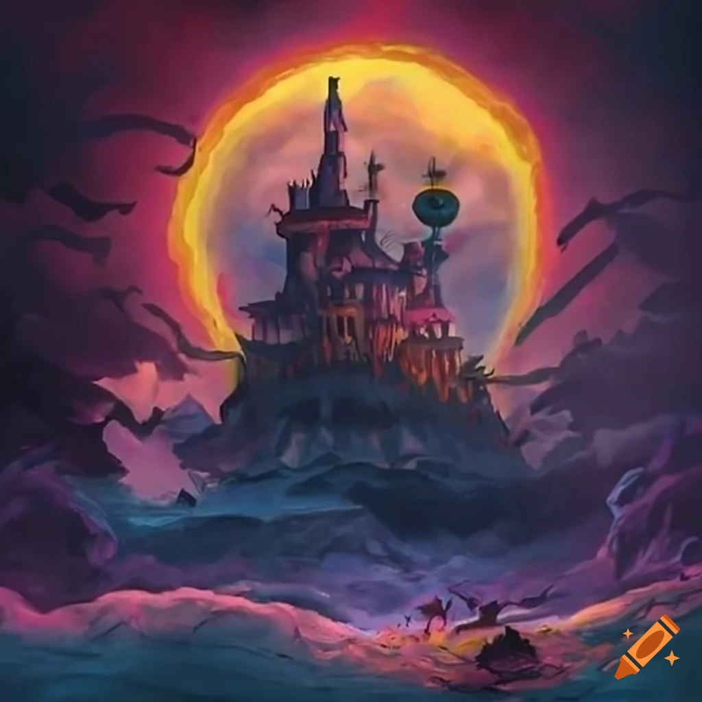 image of Howl's Moving Castle with cosmic horror elements