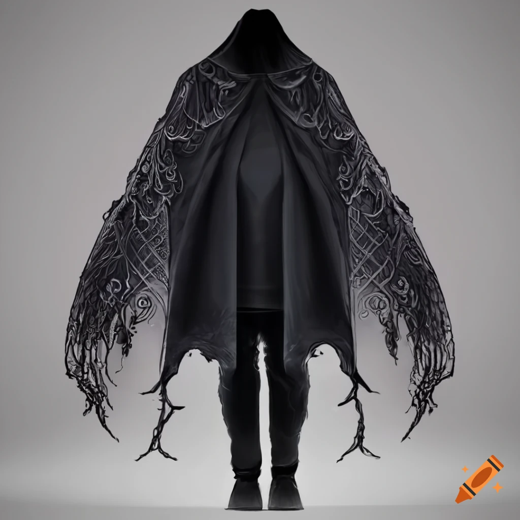 Dark cloak with intricate patterns