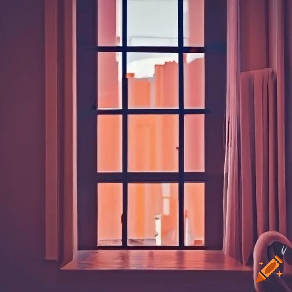 Sunny room with salmon walls and headphones on the floor on Craiyon