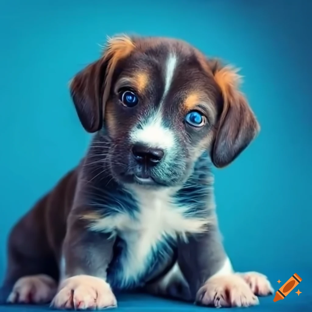 adorable blue-colored smiling puppy
