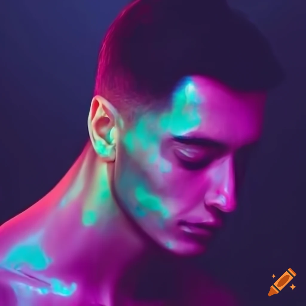 man with closed eyes under pink light