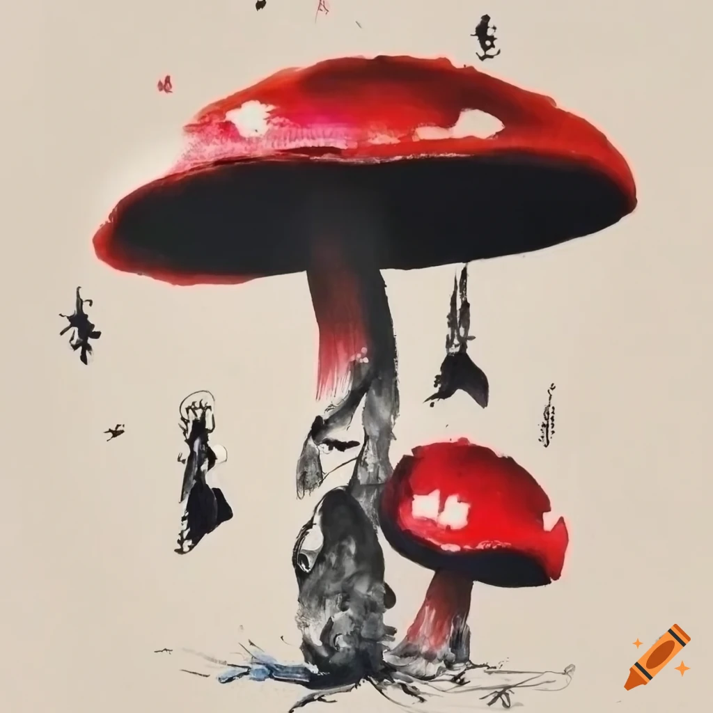 Chinese ink painting of a mushroom on Craiyon