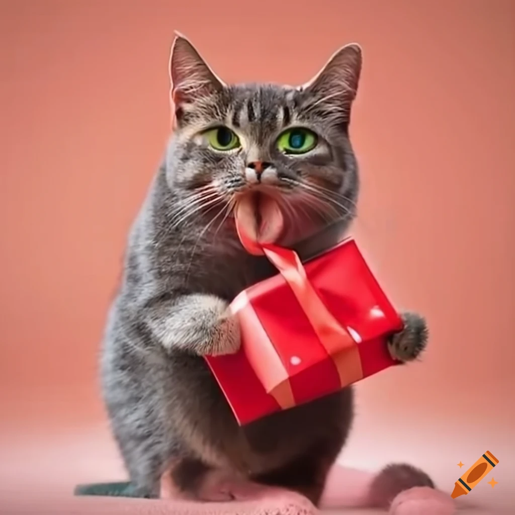 Cat holding a gift on Craiyon