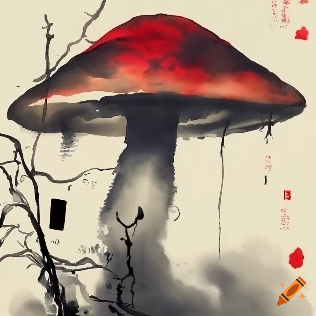Chinese ink painting of a mushroom