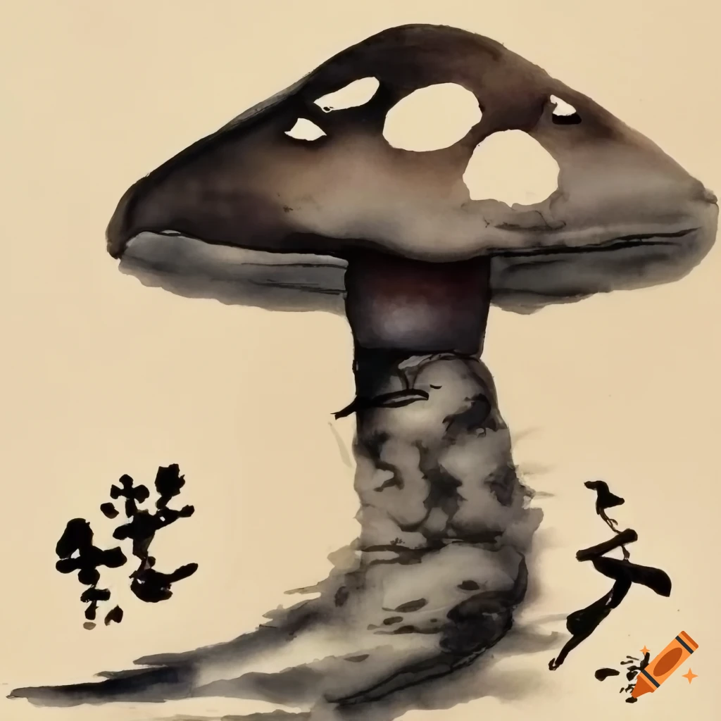 Chinese ink painting of mushrooms on Craiyon