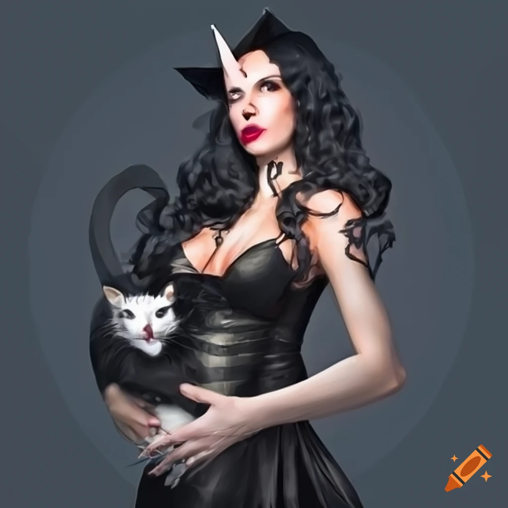 witch with a white cat