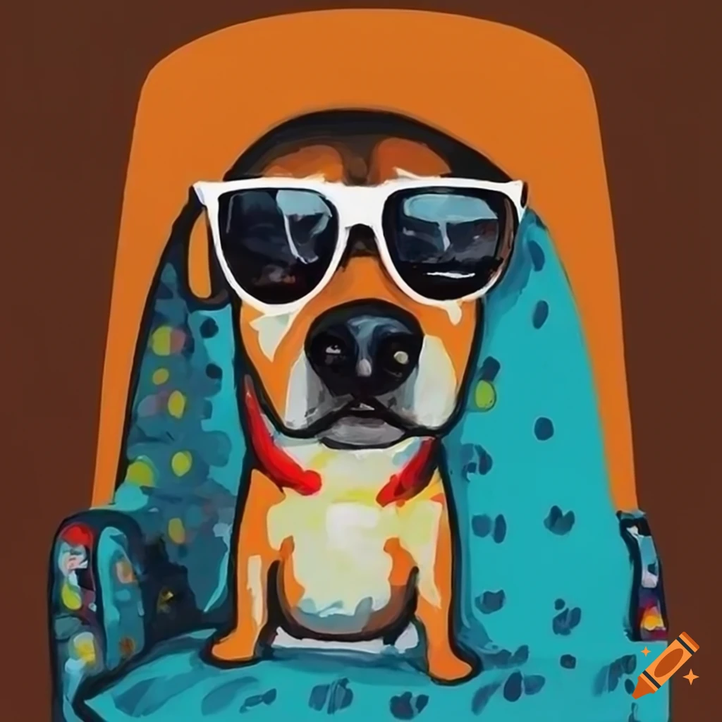 colour-field painting of a dog wearing sunglasses