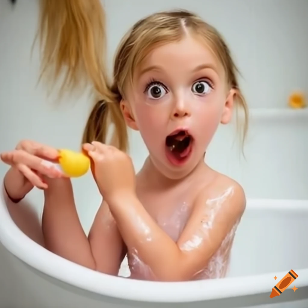 cute toddler girl in bath eating a popsicle