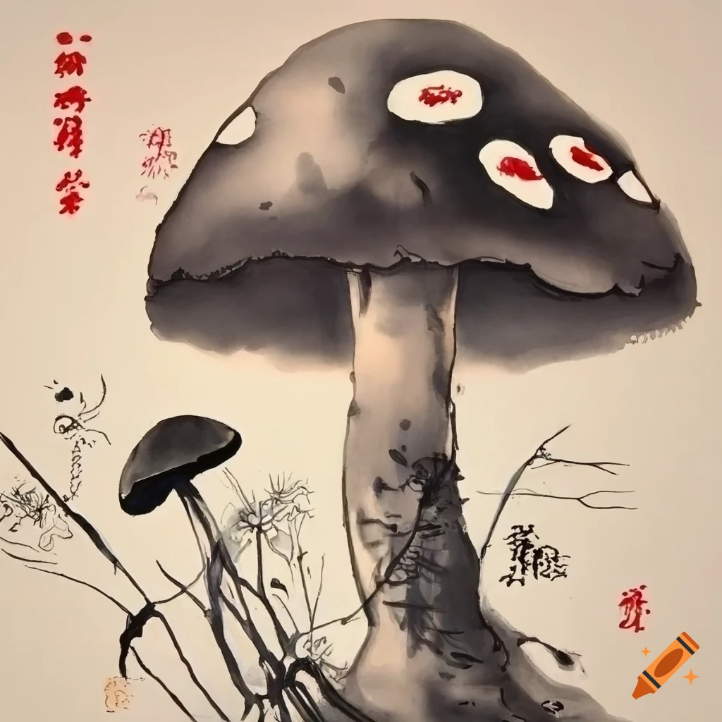 Chinese ink painting of mushrooms on Craiyon