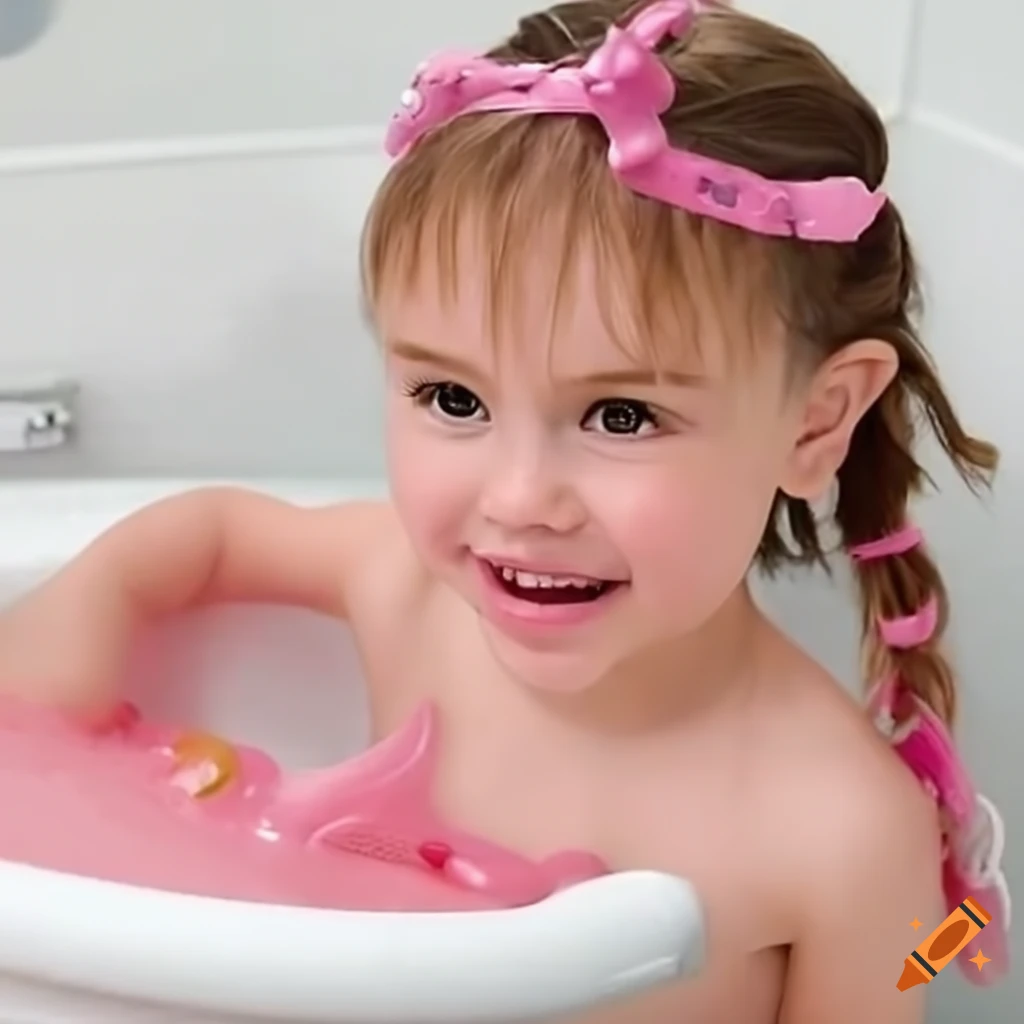 adorable ballerina toddler taking a bath