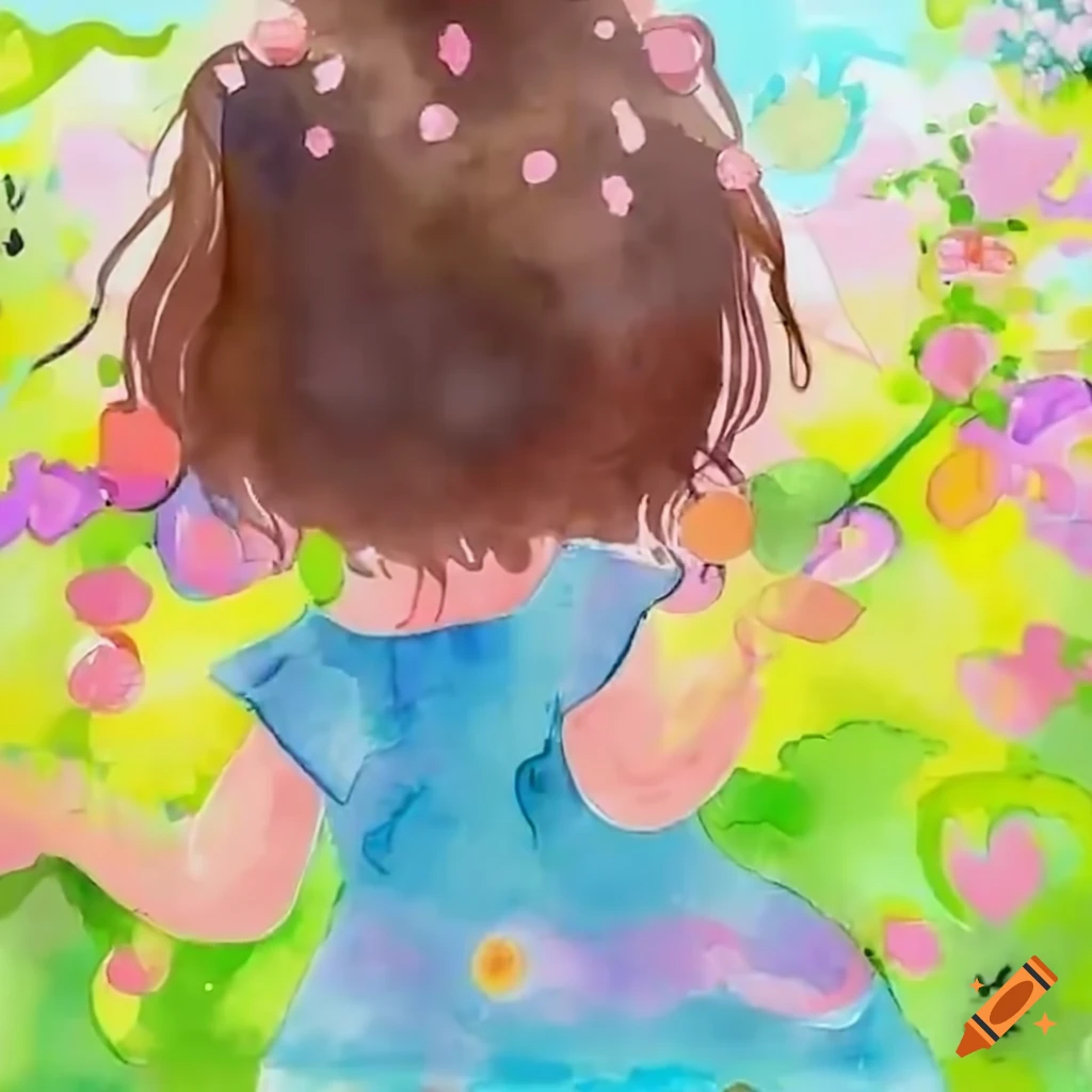 girl in dress twirling in a vibrant garden