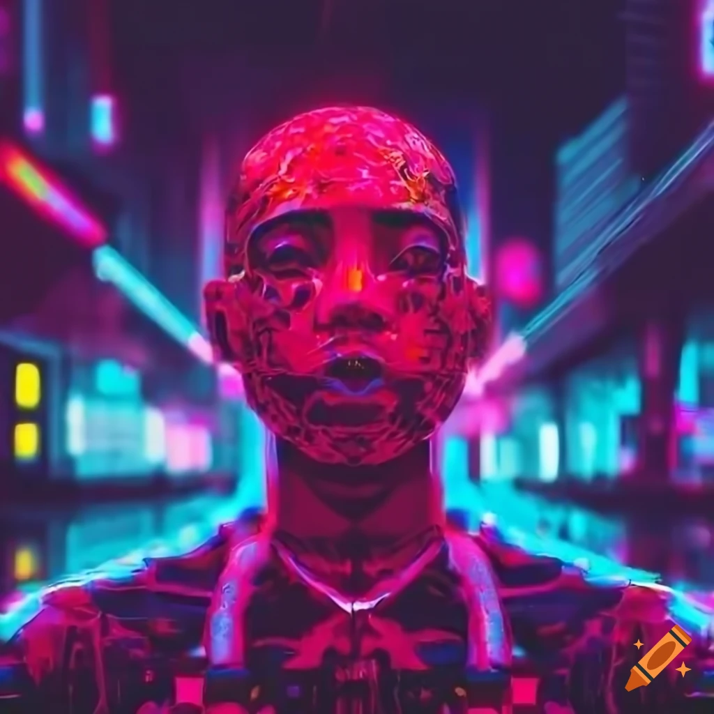 Neon cyber girl in futuristic cityscape on Craiyon