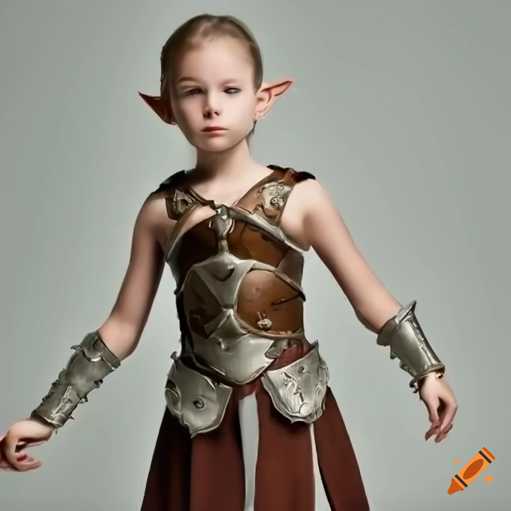 artwork of a young elf girl in fantasy gladiator attire