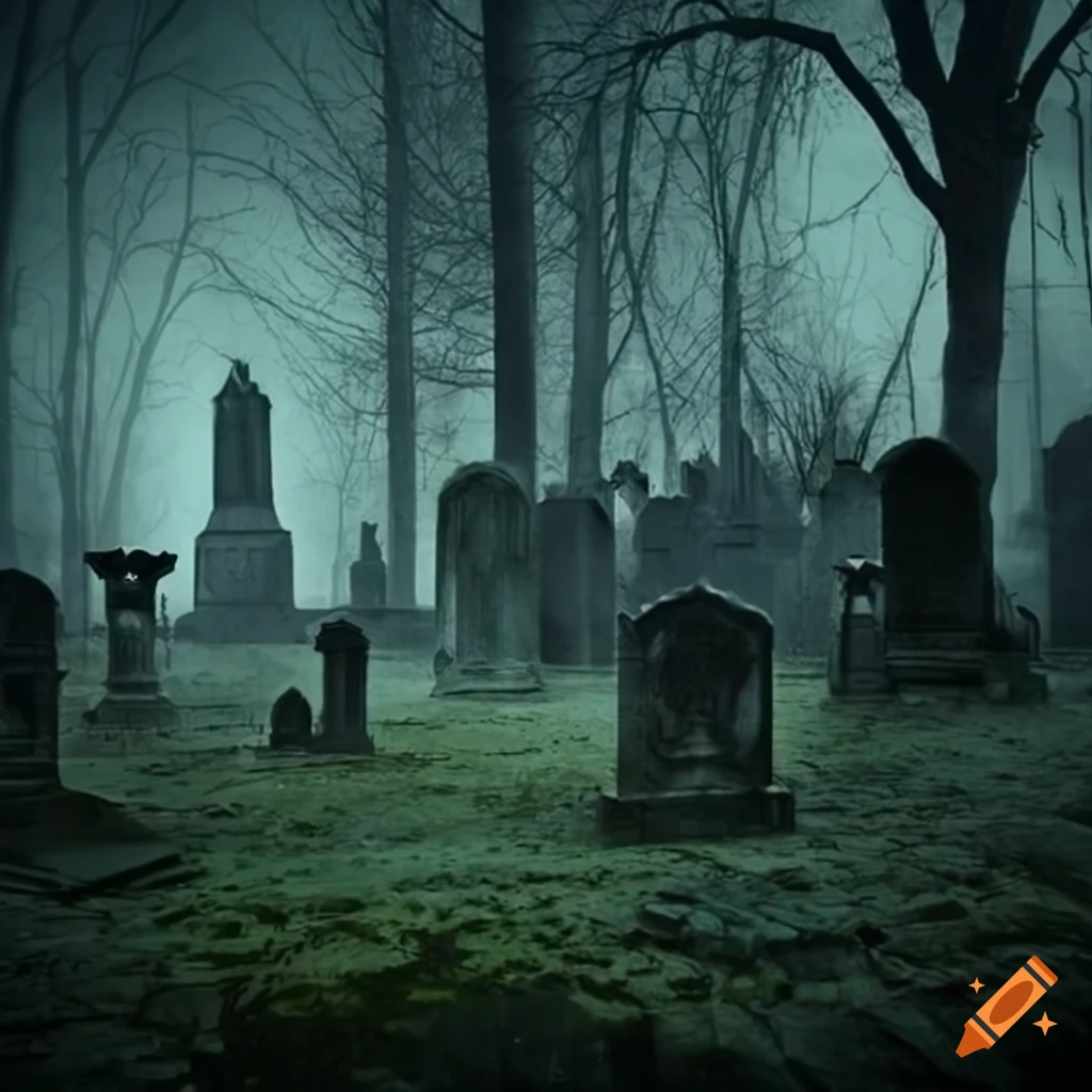 Eerie graveyard scene on Craiyon